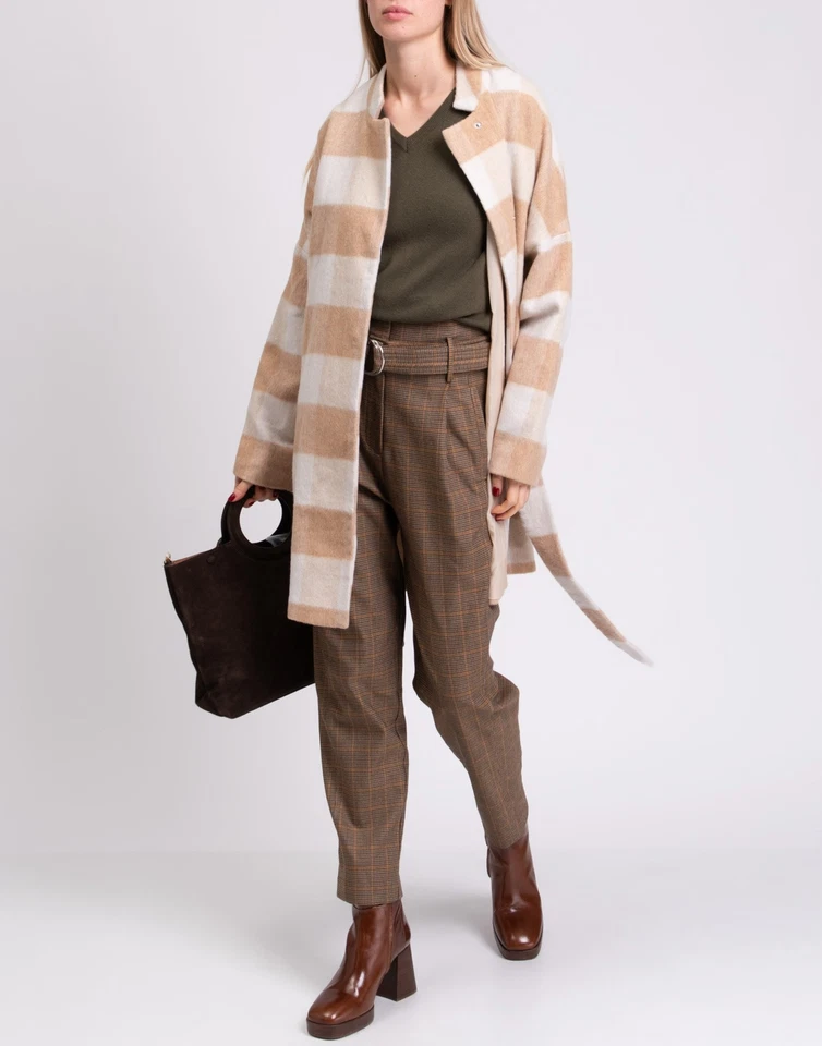 NA-KD Coat EU38 US8 UK12 L Wool Blend Beige Belted Checked Lined High Neck - Image 3 of 4