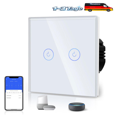 BSEED WLAN Smart Touch Lichtschalter 2 Wege Weiß Glas Tuya Alexa Google Home