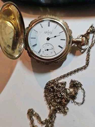 ELGIN Pok. WATCH RARE Untested Missing Hand 14Kt G Case No. 101937 Broken Glass.