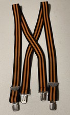 Suspenders Orange Black Striped Men  s O/S Halloween Costume 1.5x39  Metal Clips