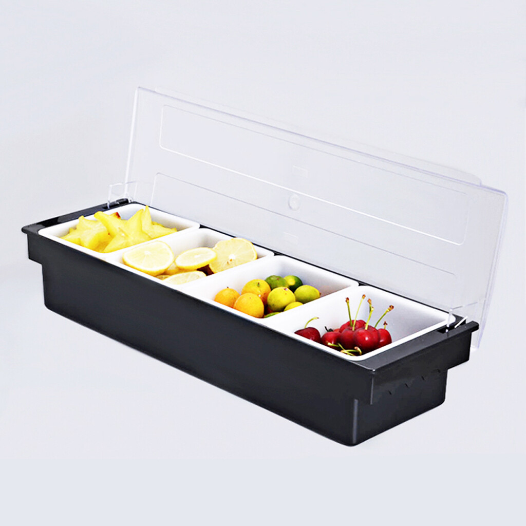 Black Plastic 4-Pint Fruit Tray Caddy - Bar Top Condiment Dispenser With Lid