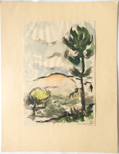 Gemälde Tusche Landschaft Vence Gerda Henning Signiert 1954 Nachlass