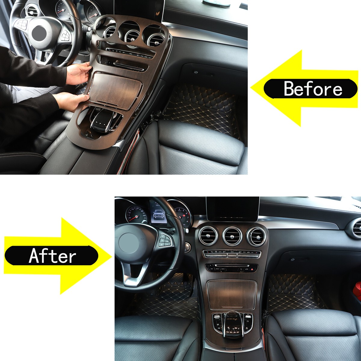 Organisateur Accoudoir Mercedes Classe C W205/GLC X253/EQC 2015-2024 - Noir - ABS