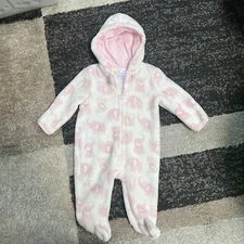 Baby Gear Pink & White Long Sleeve Jumpsuit w/ Hood 0-3 Months