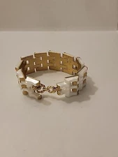 Vintage EmJ Emmons Gold Pearl Tone Chucky Bracelet Retro Deco Mid Century 8"