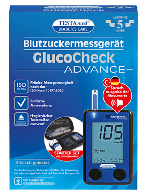 GlucoCheck Advance Blutzuckermessgerät + 10 Teststreifen - NEU/ OVP
