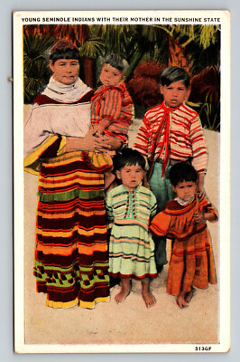 Florida Seminole Indians Mother & Children Native American Tribe Postcard