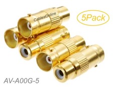 5-Pack RCA Female to BNC Female Gold Plated 75ohm Coax Adapter, AV-A00G-5
