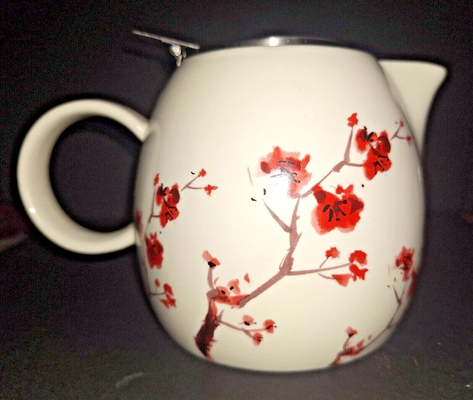 TEAFORT Cherry Blossom Teapot PUGG 24 OZ CERAMIC LOOSE LEAF INFUSER - Image 3 of 4