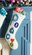 Jonathan Adler ~ "Peace" Beaded Holiday Stocking ~ Retail $128