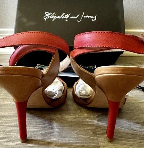 $350 New Elizabeth and James  Brown And Red Leather Strappy Heels Shoes 6.5 - Picture 6 of 14