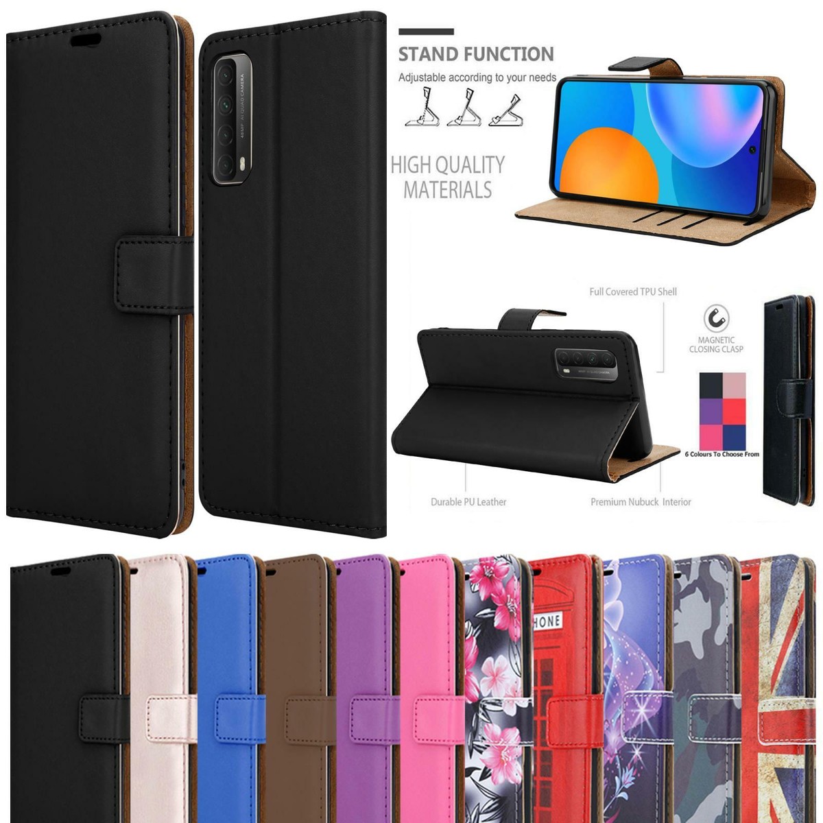 For Huawei P Smart 2021 Case Slim Magnetic Flip Leather Wallet