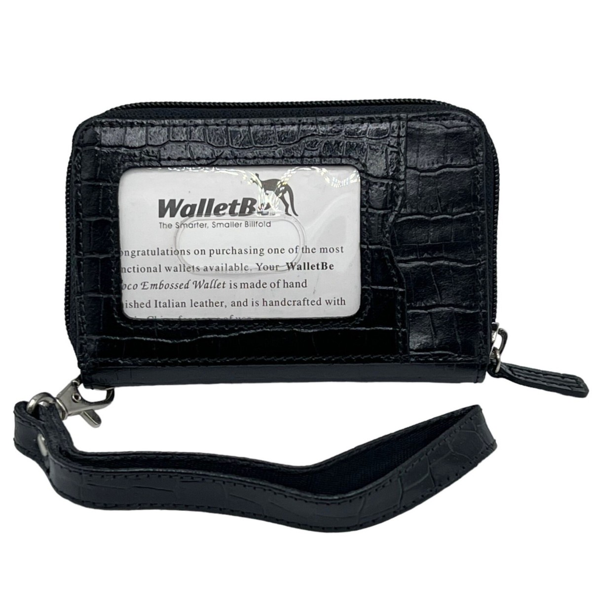 WalletBe Womens Wallet Accordion Crocodile Embossed Black Leather