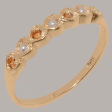 Solid 9ct Rose Gold Full Pearl & Citrine Womens Eternity Ring - Sizes J to Z