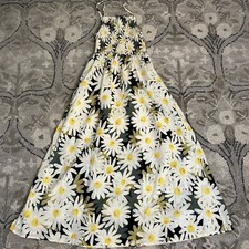 By Together Black White Green Daisy Midi Dress Smocked Bodice Sz M