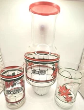 Vintage Whataburger Coca- Cola Carafe W/ Matching Cup+Coca-Cola Poinsettia Glass