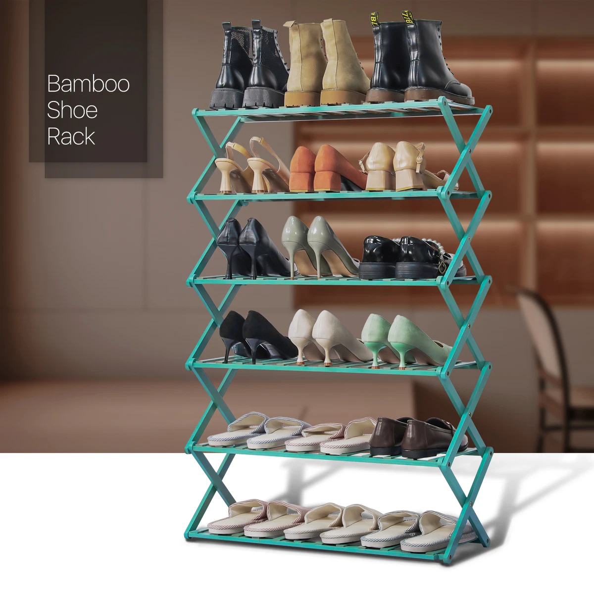 MoNiBloom 7 Tier Organizer Bamboo Cabinet Shoe Rack with Folding