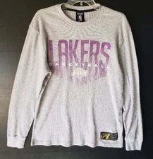 UNK Los Angeles Lakers Mens Sz L Thermal Gray Purple Tshirt Long Sleeve Graphic