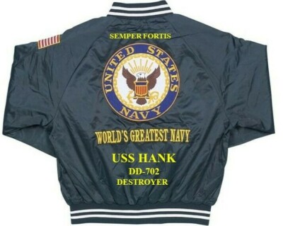 USS HANK  DD-702 DESTROYER  EMBROIDERED SATIN JACKET(BACK ONLY)