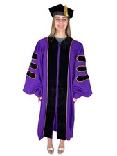 Purple Doctoral Gown w/Gold Piping Tam for University Professors and Students