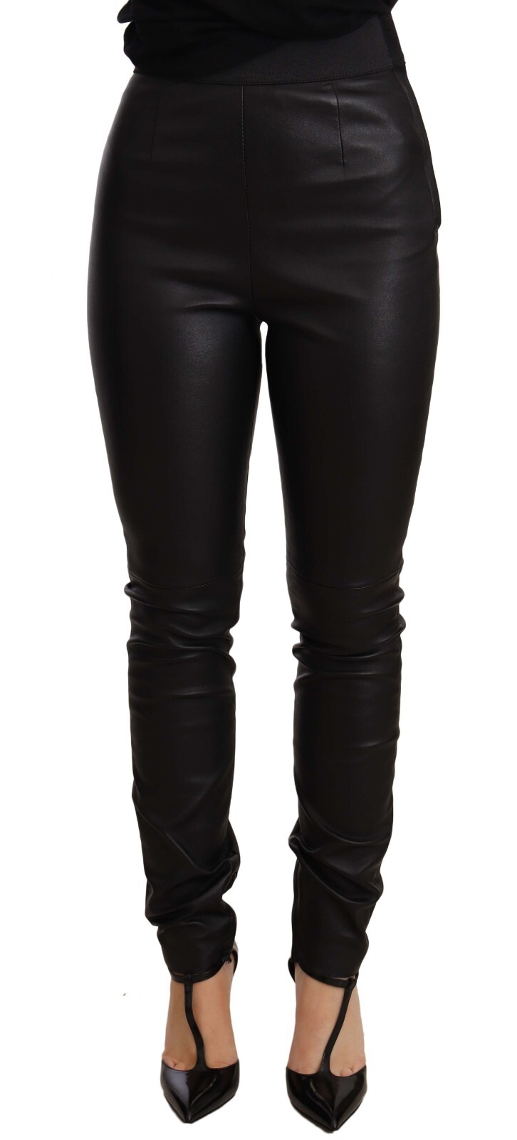 DOLCE & GABBANA Pants Black Leather Elastic Waist Trouser IT40/US6/S RRP $1900