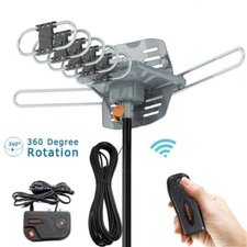 200 Mile Outdoor TV Antenna Motorized Amplified HDTV 1080P 4K 36dB 360° Rotation