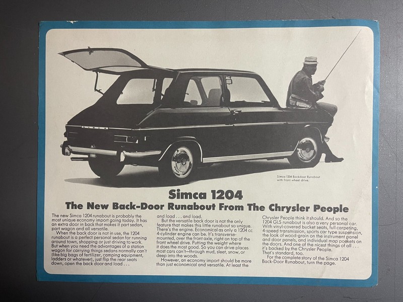 1969 Simca 1204 Runabout Sheet / Brochure - RARE!! Awesome L@@K