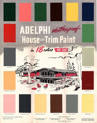 Adelphi Weatherproof House & Trim Paint 1957 Brochure & Color Chart - Picture 2 of 2