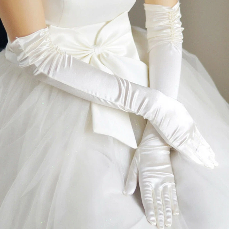 Long white cheap wedding gloves
