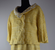 Carolina Herrera Sz 12 Yellow Dress Jacket Lined Suit Silk Blend Lace Trim Italy