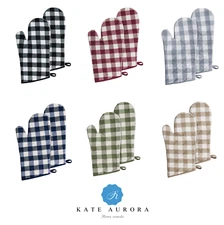 2 Pack Gingham Plaid Checkered Country Farmhouse Oven Mitts - Assorted Colors