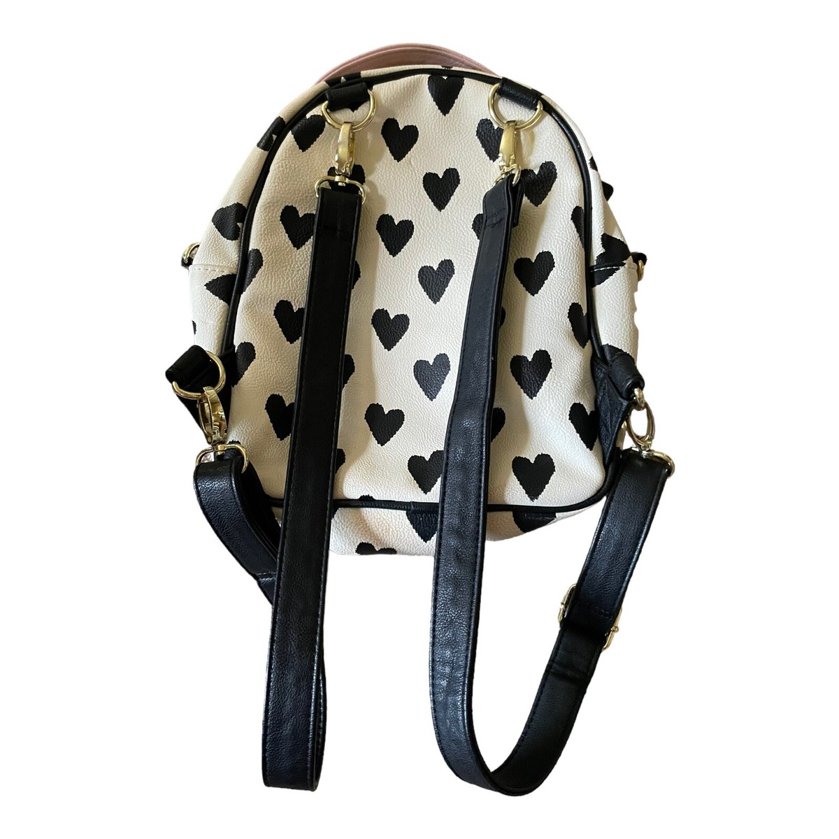 Betsey Johnson Pink and Black Heart Chevron Mini Backpack Betsey Johnson black and white mini backpack. ... | Depop main image 2