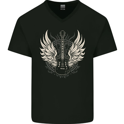 Guitar Wings Rock N Roll Musik Heavy Metal Herren V-Neck Baumwolle Maglietta