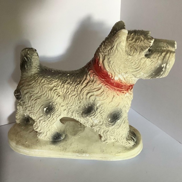 Vintage Chalkware Terrier Dog Carnival Fair Prize Plaster Statue