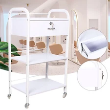 3-Tier Rolling Utility Cart w/ Wheels,White Mobile Esthetician Cart Trolley US