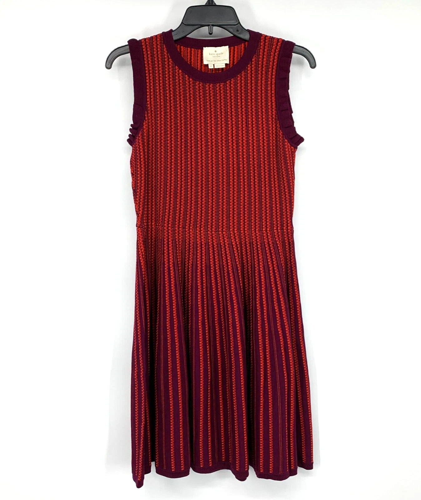 Kate Spade maglione abito donna XS maglia testurizzata rosso smanicato aderente svasato nuovo con etichette