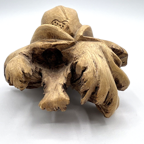 Vintage Hand Carved Burl Wood Tree Frog Sculpture Figure Wooden Life Size 2" T - Picture 5 of 12