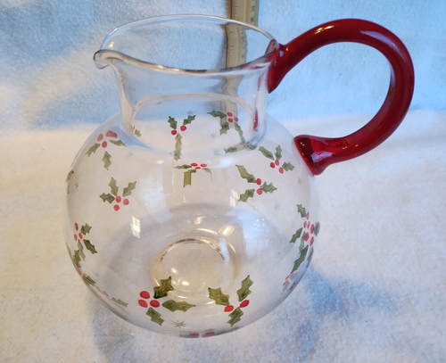 Studio Nova Red Trim & Holly 66oz 7" Glass Christmas Pitcher See Pics - Picture 6 of 7