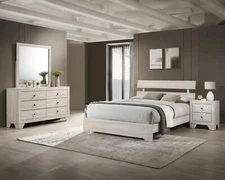 Rustic 4Pc King Size Platform Bed Set Cream Finish Wooden Bedroom Furniture