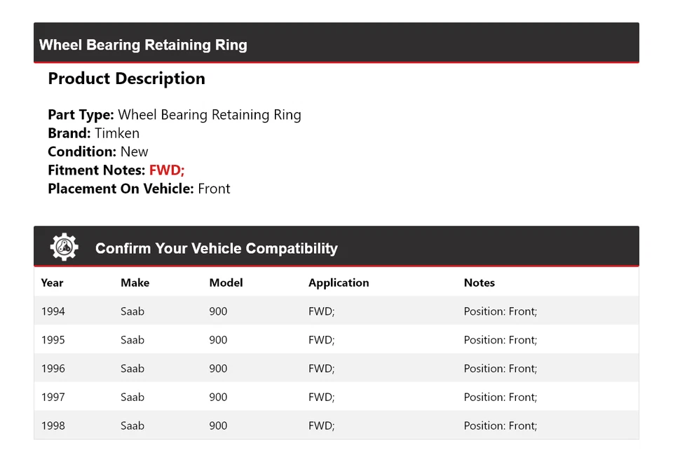 Подшипник переднего колеса переднего привода для Saab 900 1994-1998 годов выпуска Timken 1995 1996 - Изображение 2 из 4