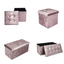 Crushed Velvet Diamante Ottoman Storage Box Folding Seat Stool Home Toys Trunk