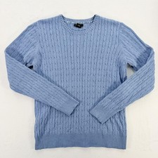 Eddie Bauer Sweater Womens Large Blue Cotton Nylon Cable Knit Crewneck Pullover