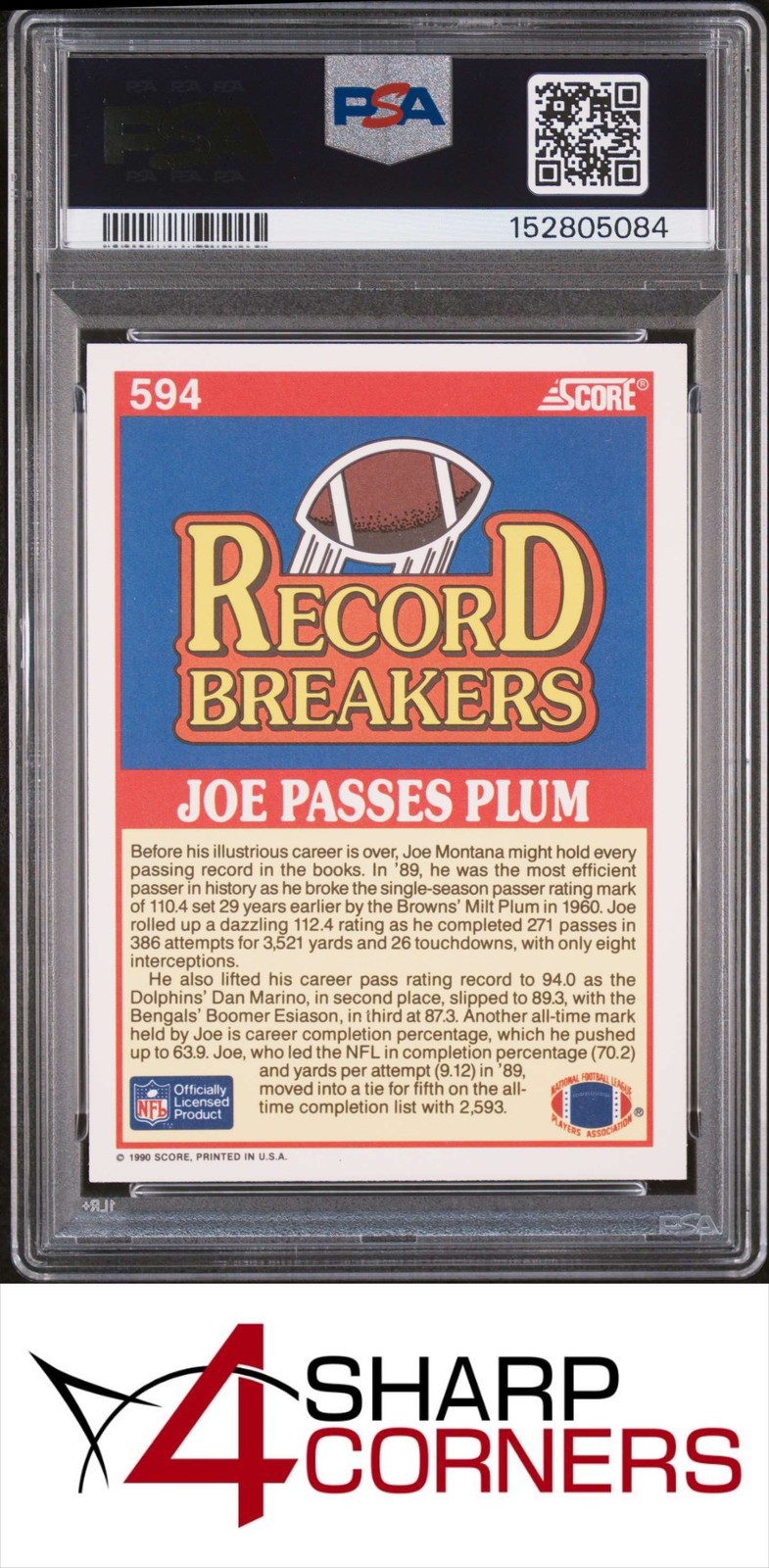 1990 SCORE #594 JOE MONTANA 49ERS HOF PSA 10 view 2