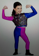 Discount Dance Girls Long Sleeve Sequin Metallic Performance Dance Set - LC- NEW