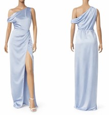 Show Me Your Mumu Jodie Dress Steel Blue Satin One Shoulder Maxi XS Bridal Dress