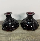 Vintage Ruby Red Anchor Hocking Oyster & Pearl Glass Candlestick Holders Gothic