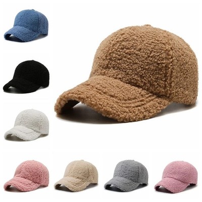 Women Autumn Winter Baseball Cap Plush Lamb Wool Warm Peaked Cap Outdoor
