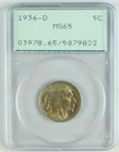 1936-D 5c Buffalo Nickel PCGS MS65 Rattler Holder Gem Uncirculated Coin C4661