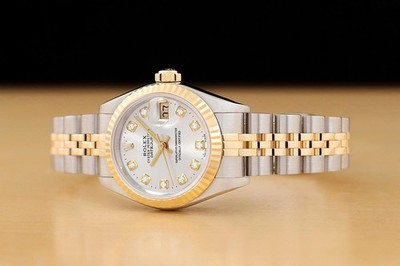 ROLEX LADIES DATEJUST 69173 SILVER DIAMOND 18K YELLOW GOLD