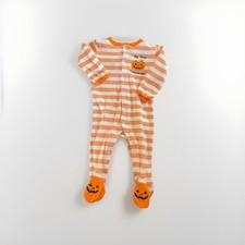 My First Halloween Embroidered Pumpkin Pajama Footed Sleeper Infant Sz 6-9 Mo